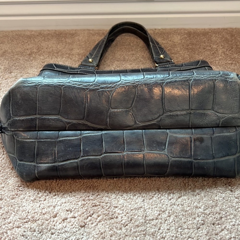 Dooney & Bourke Blue Croc Embossed Leather Top Handle Shoulder Bag Purse - Picture 3 of 11
